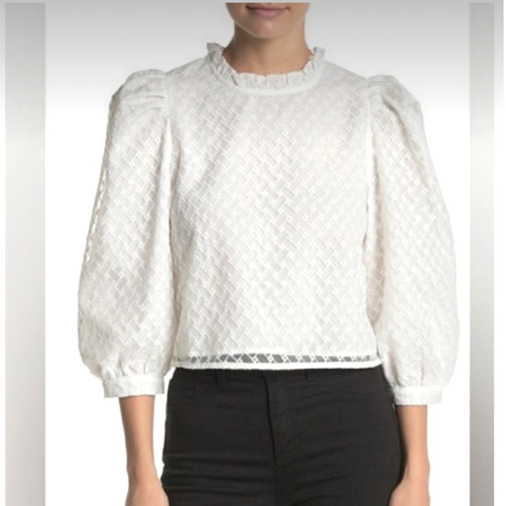 NSR Gala White Eyelet Lace Puff Sleeve Top
